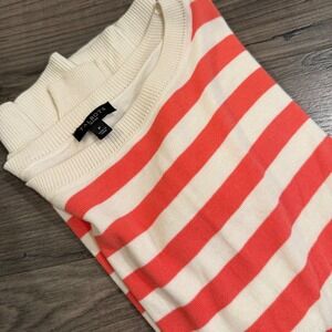Talbots Petites Coral Pink Ivory Striped Crewneck Sweater Size P Viscose Blend